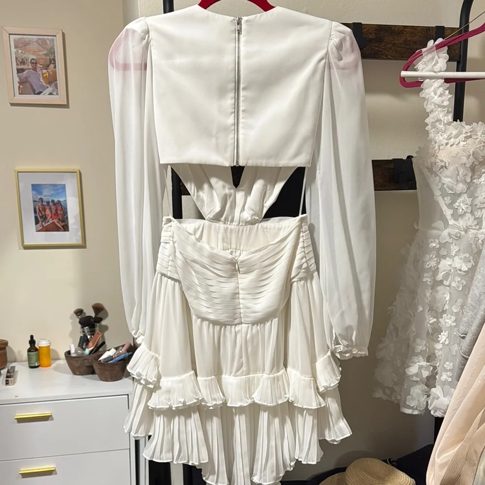PatBO White Ruffled Tiered Long Sleeve Dress - Picture 5 of 5
